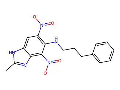 1H-Benzimidazol-5-amine, 4,6-dinitro-2-methyl-N-(3-phenylpropyl)- structure