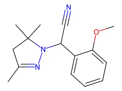 (2-methoxyphenyl)(3,5,5-trimethyl-4,5-dihydro-1H-pyrazol-1-yl)acetonitrile structure