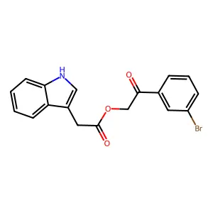 2-(3-bromophenyl)-2-oxoethyl 1H-indol-3-ylacetate structure