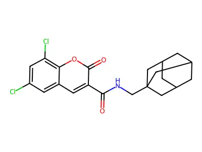 N-(1-adamantylmethyl)-6,8-dichloro-2-oxochromene-3-carboxamide structure