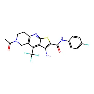 6-acetyl-3-amino-N-(4-fluorophenyl)-4-(trifluoromethyl)-5,6,7,8-tetrahydrothieno[2,3-b][1,6]naphthyridine-2-carboxamide structure