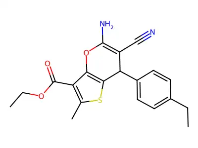 ethyl 5-amino-6-cyano-7-(4-ethylphenyl)-2-methyl-7H-thieno[3,2-b]pyran-3-carboxylate structure