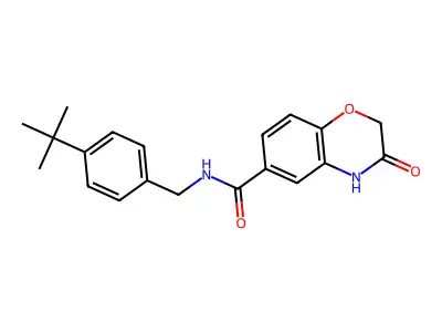 N-[(4-tert-butylphenyl)methyl]-3-oxo-4H-1,4-benzoxazine-6-carboxamide structure
