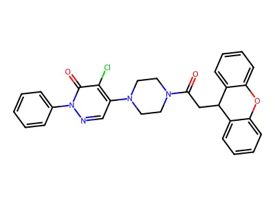4-chloro-2-phenyl-5-[4-(9H-xanthen-9-ylacetyl)piperazin-1-yl]pyridazin-3(2H)-one structure
