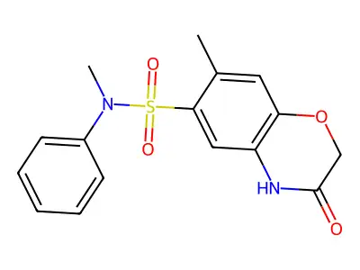 N,7-dimethyl-3-oxo-N-phenyl-3,4-dihydro-2H-1,4-benzoxazine-6-sulfonamide structure