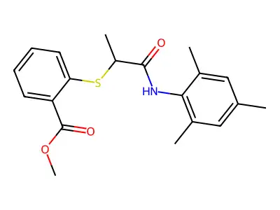 Methyl 2-{[2-(mesitylamino)-1-methyl-2-oxoethyl]sulfanyl}benzoate structure