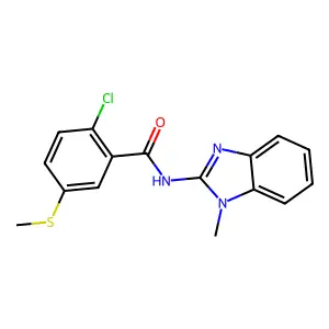 2-chloro-N-(1-methylbenzimidazol-2-yl)-5-methylsulfanylbenzamide structure