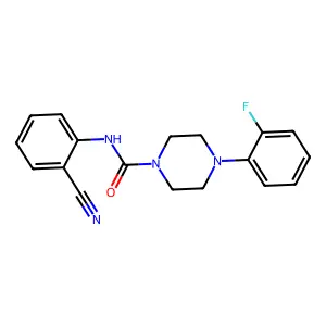 N-(2-cyanophenyl)-4-(2-fluorophenyl)piperazine-1-carboxamide structure