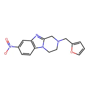 2-(furan-2-ylmethyl)-8-nitro-3,4-dihydro-1H-pyrazino[1,2-a]benzimidazole structure