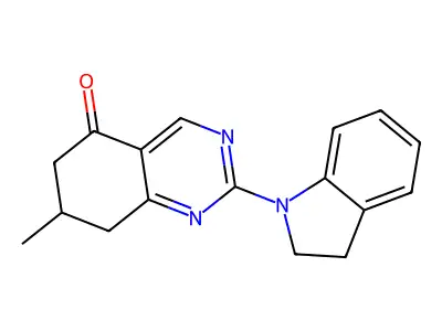 2-(2,3-dihydro-1H-indol-1-yl)-7-methyl-7,8-dihydroquinazolin-5(6H)-one structure