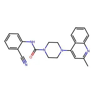 N-(2-cyanophenyl)-4-(2-methylquinolin-4-yl)piperazine-1-carboxamide structure
