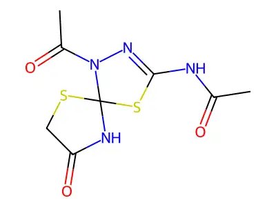 N-(1-acetyl-8-oxo-4,6-dithia-1,2,9-triazaspiro[4.4]non-2-en-3-yl)acetamide structure