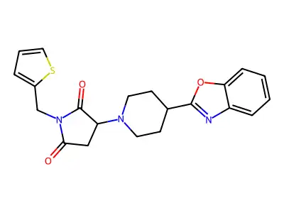 3-[4-(1,3-benzoxazol-2-yl)piperidin-1-yl]-1-(thiophen-2-ylmethyl)pyrrolidine-2,5-dione structure