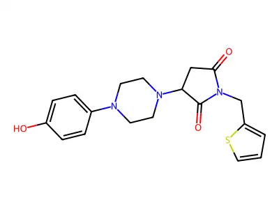 3-[4-(4-hydroxyphenyl)piperazin-1-yl]-1-(thiophen-2-ylmethyl)pyrrolidine-2,5-dione structure
