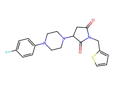 3-[4-(4-fluorophenyl)piperazin-1-yl]-1-(thiophen-2-ylmethyl)pyrrolidine-2,5-dione structure