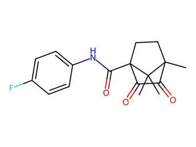 N-(4-fluorophenyl)-4,7,7-trimethyl-2,3-dioxobicyclo[2.2.1]heptane-1-carboxamide structure