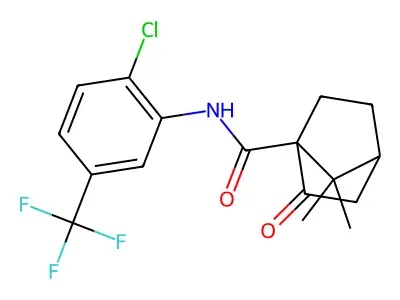 N-[2-chloro-5-(trifluoromethyl)phenyl]-7,7-dimethyl-2-oxobicyclo[2.2.1]heptane-1-carboxamide structure