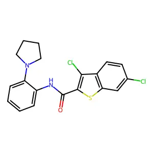 3,6-dichloro-N-(2-pyrrolidin-1-ylphenyl)-1-benzothiophene-2-carboxamide structure