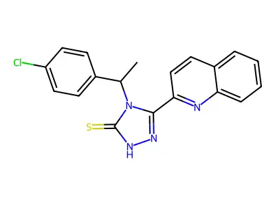 4-[1-(4-chlorophenyl)ethyl]-3-quinolin-2-yl-1H-1,2,4-triazole-5-thione structure