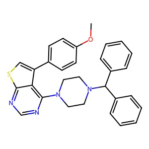4-(4-Benzhydrylpiperazin-1-yl)-5-(4-methoxyphenyl)thieno[2,3-d]pyrimidine structure