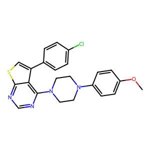 1-[5-(4-Chlorophenyl)thieno[2,3-D]pyrimidin-4-YL]-4-(4-methoxyphenyl)piperazine structure