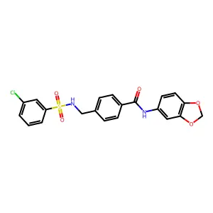 N-(1,3-benzodioxol-5-yl)-4-[[(3-chlorophenyl)sulfonylamino]methyl]benzamide structure