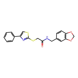 N-(benzo[d][1,3]dioxol-5-ylmethyl)-2-((4-phenylthiazol-2-yl)thio)acetamide structure