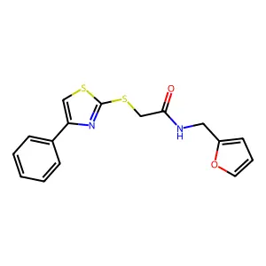 N-(2-furylmethyl)-2-[(4-phenyl-1,3-thiazol-2-yl)thio]acetamide structure