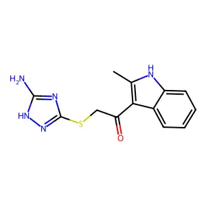 2-((5-amino-1H-1,2,4-triazol-3-yl)thio)-1-(2-methyl-1H-indol-3-yl)ethanone structure