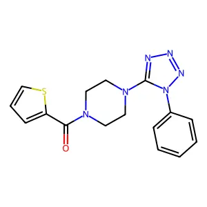1-(1-phenyl-1H-1,2,3,4-tetrazol-5-yl)-4-(thiophene-2-carbonyl)piperazine structure