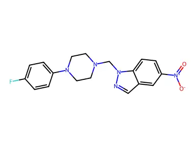 1-{[4-(4-fluorophenyl)piperazin-1-yl]methyl}-5-nitro-1H-indazole structure