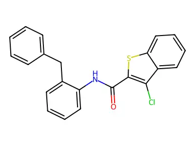 N-(2-benzylphenyl)-3-chloro-1-benzothiophene-2-carboxamide structure