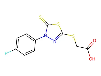2-{[4-(4-fluorophenyl)-5-sulfanylidene-4,5-dihydro-1,3,4-thiadiazol-2-yl]sulfanyl}acetic acid structure