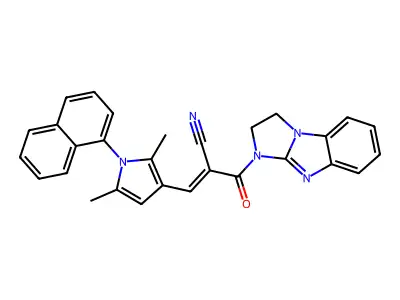 (E)-2-(1,2-dihydroimidazo[1,2-a]benzimidazole-3-carbonyl)-3-(2,5-dimethyl-1-naphthalen-1-ylpyrrol-3-yl)prop-2-enenitrile structure