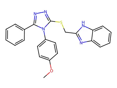 2-({[4-(4-methoxyphenyl)-5-phenyl-4H-1,2,4-triazol-3-yl]sulfanyl}methyl)-1H-1,3-benzodiazole structure