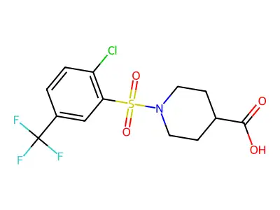 1-[2-Chloro-5-(trifluoromethyl)benzenesulfonyl]piperidine-4-carboxylic acid structure