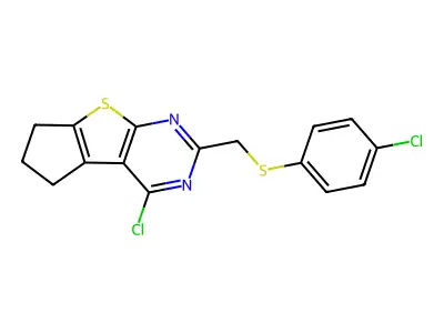 4-CHLORO-2-[[(4-CHLOROPHENYL)THIO]METHYL]-6,7-DIHYDRO-5H-CYCLOPENTA[4,5]THIENO[2,3-D]PYRIMIDINE structure
