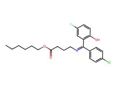 Hexyl 4-(((4-chlorophenyl)(5-fluoro-2-hydroxyphenyl)methylene)amino)butanoate structure