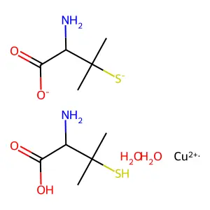 Copper;bis(2-amino-3-methyl-3-sulfidobutanoate);hydron;dihydrate structure