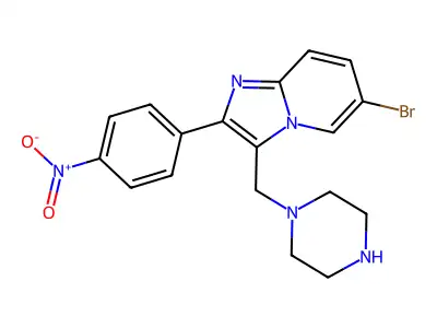 6-Bromo-2-(4-nitrophenyl)-3-piperazin-1-ylmethylimidazo[1,2-a]pyridine structure