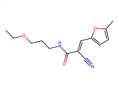 2-cyano-N-(3-ethoxypropyl)-3-(5-methylfuran-2-yl)prop-2-enamide structure