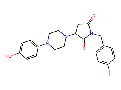 1-[(4-fluorophenyl)methyl]-3-[4-(4-hydroxyphenyl)piperazin-1-yl]pyrrolidine-2,5-dione structure