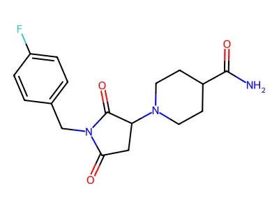 1-[1-(4-Fluorobenzyl)-2,5-dioxopyrrolidin-3-yl]piperidine-4-carboxamide structure