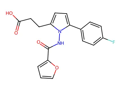 3-[5-(4-fluorophenyl)-1-(2-furoylamino)-1H-pyrrol-2-yl]propanoic acid structure