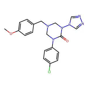 1-(4-chlorophenyl)-5-(4-methoxybenzyl)-3-(4H-1,2,4-triazol-4-yl)-1,3,5-triazinan-2-one structure