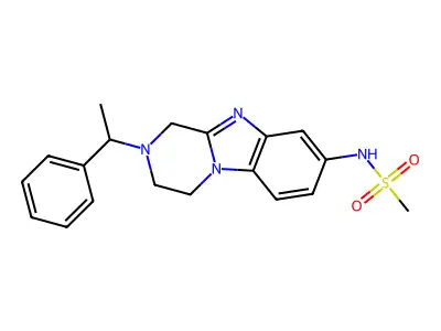 N-[2-(1-phenylethyl)-3,4-dihydro-1H-pyrazino[1,2-a]benzimidazol-8-yl]methanesulfonamide structure