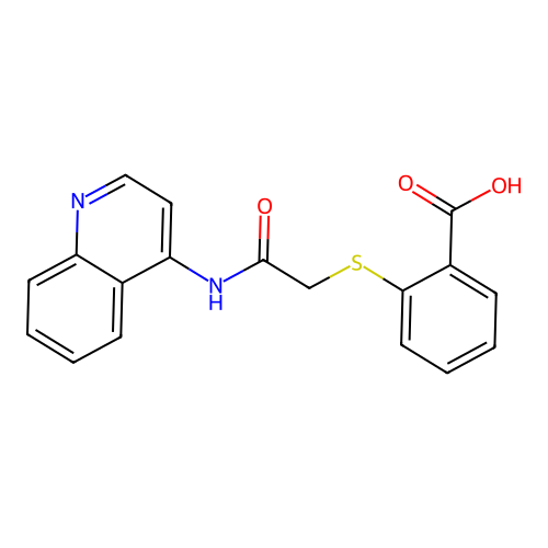 2-[(N-(4-quinolyl)carbamoyl)methylthio]benzoic acid structure