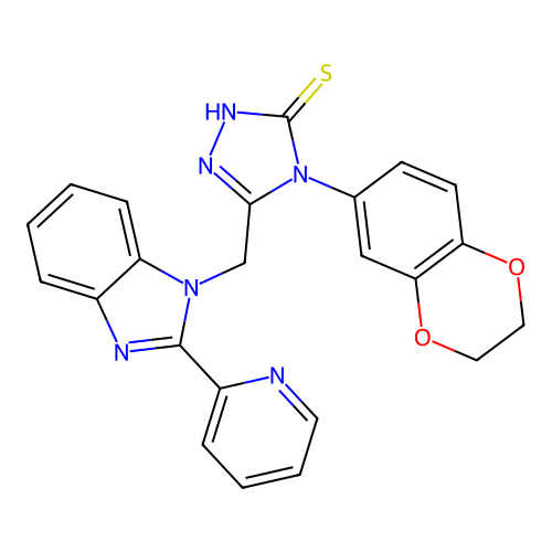 4-(2,3-dihydro-1,4-benzodioxin-6-yl)-3-[(2-pyridin-2-ylbenzimidazol-1-yl)methyl]-1H-1,2,4-triazole-5-thione structure