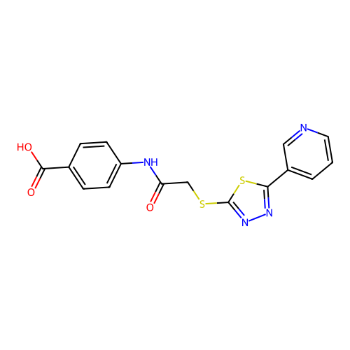 4-[({[5-(Pyridin-3-yl)-1,3,4-thiadiazol-2-yl]sulfanyl}acetyl)amino]benzoic acid structure