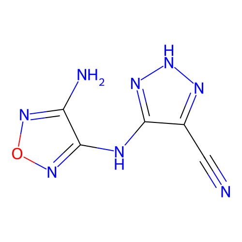 5-[(4-amino-1,2,5-oxadiazol-3-yl)amino]-1H-1,2,3-triazole-4-carbonitrile structure